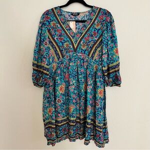 Floral Bohemian V Neck Dress Cottagecore Festival Vacation Easy Breezy Style